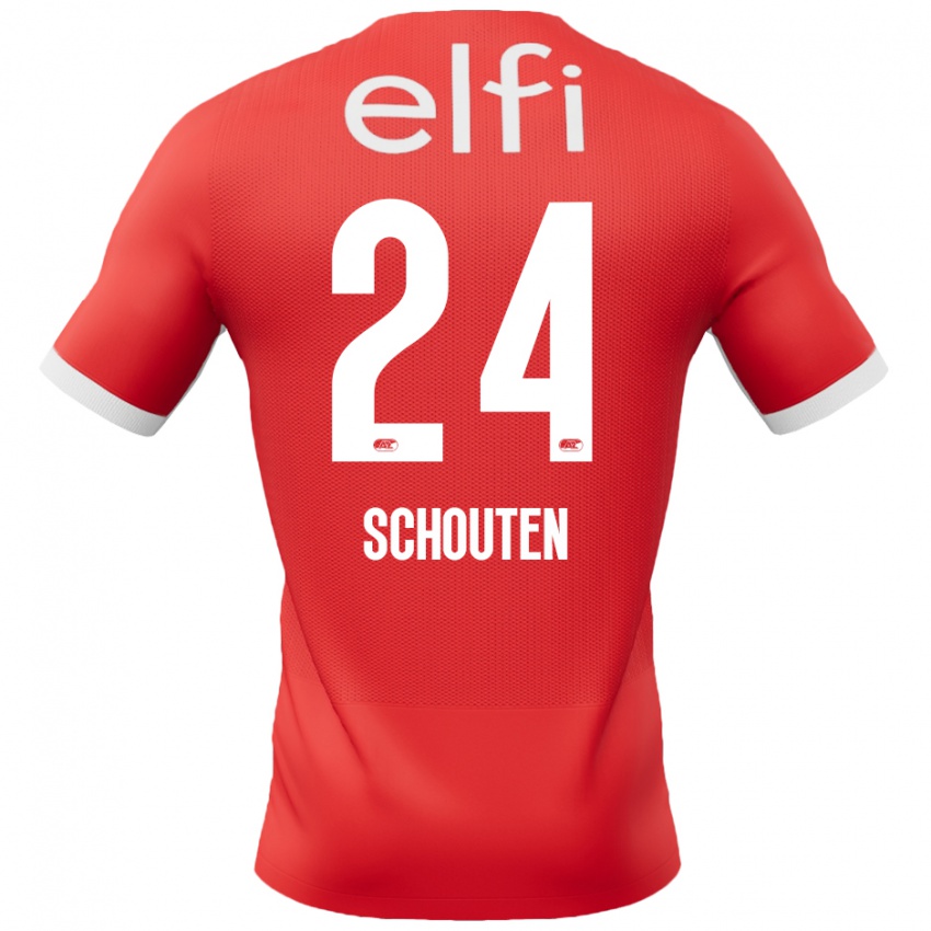 Gyermek Lewis Schouten #24 Piros Fehér Hazai Jersey 2024/25 Mez Póló Ing