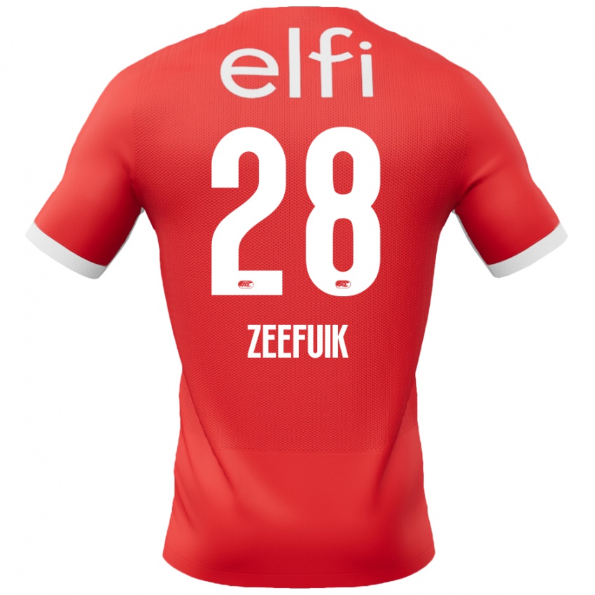 Gyermek Lequincio Zeefuik #28 Piros Fehér Hazai Jersey 2024/25 Mez Póló Ing