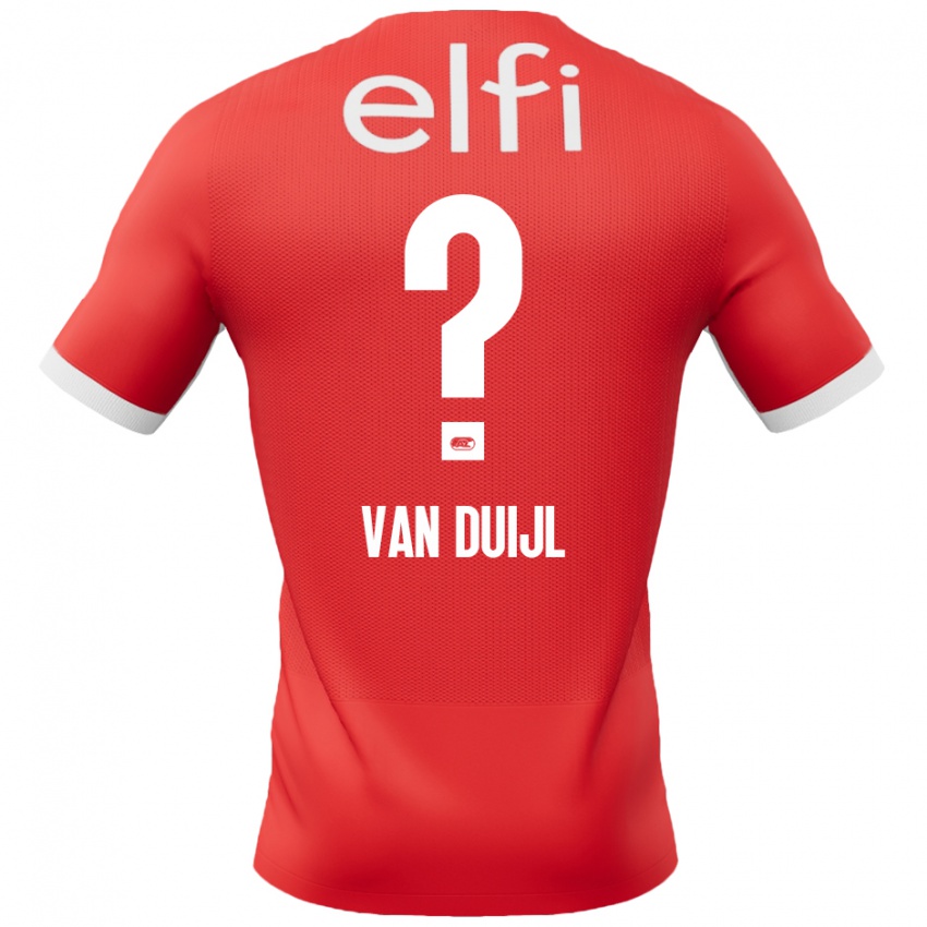 Gyermek Billy Van Duijl #0 Piros Fehér Hazai Jersey 2024/25 Mez Póló Ing