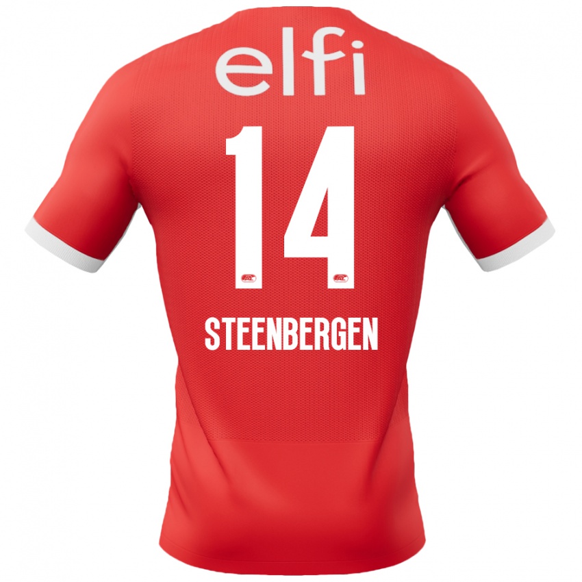 Gyermek Thom Steenbergen #14 Piros Fehér Hazai Jersey 2024/25 Mez Póló Ing