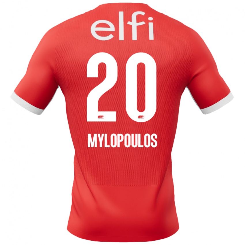 Gyermek Marios Mylopoulos #20 Piros Fehér Hazai Jersey 2024/25 Mez Póló Ing