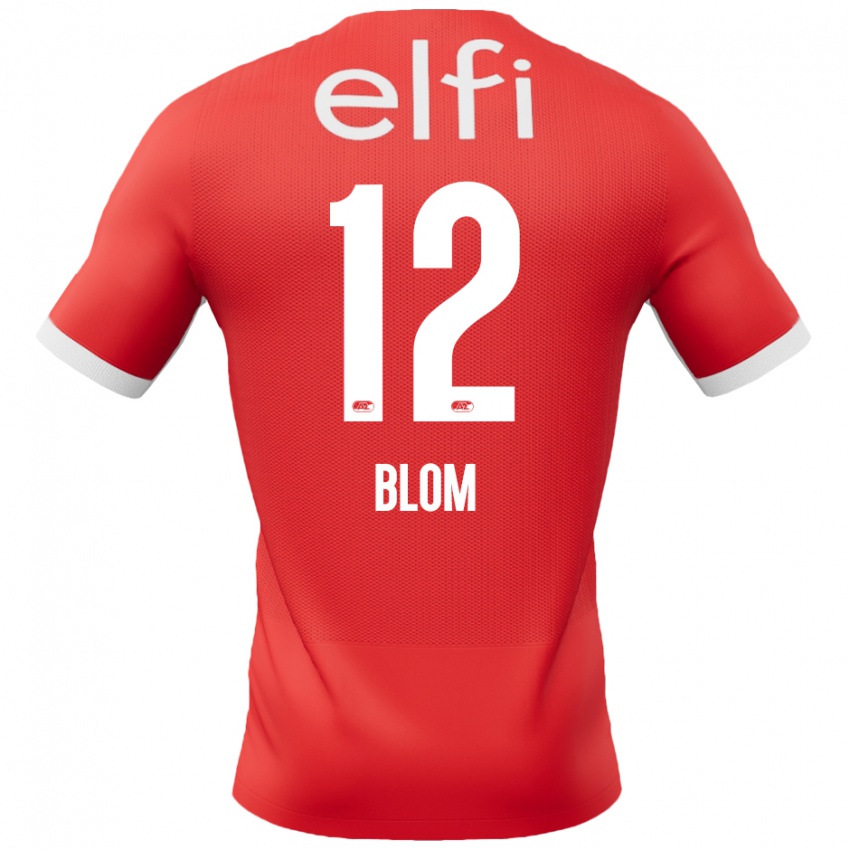 Gyermek Robin Blom #12 Piros Fehér Hazai Jersey 2024/25 Mez Póló Ing