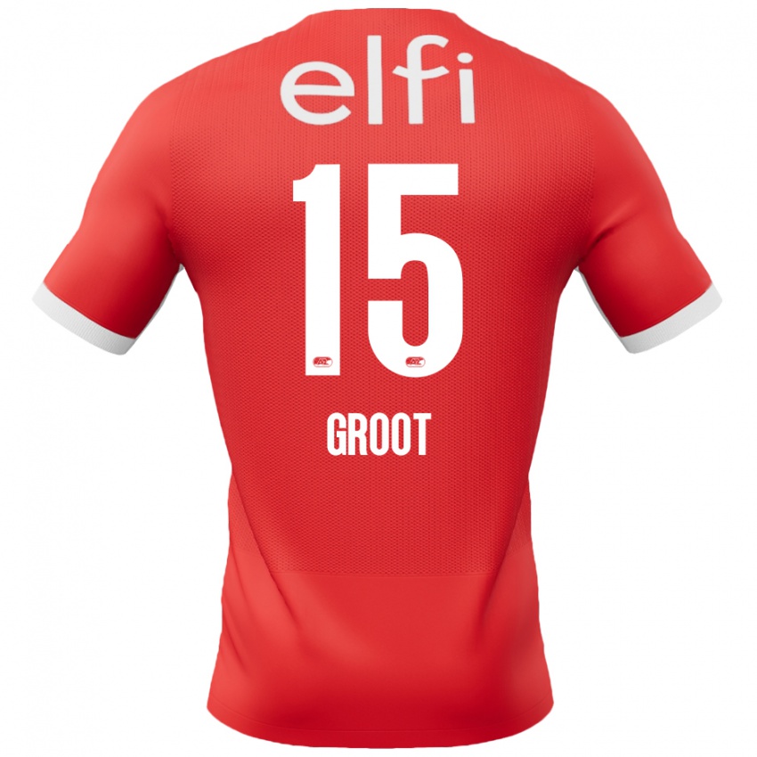 Gyermek Pleun Groot #15 Piros Fehér Hazai Jersey 2024/25 Mez Póló Ing