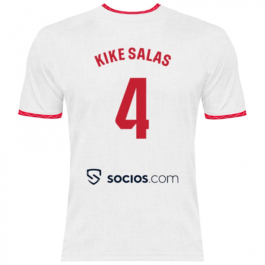 Gyermek Kike Salas #4 Fehér Piros Hazai Jersey 2024/25 Mez Póló Ing