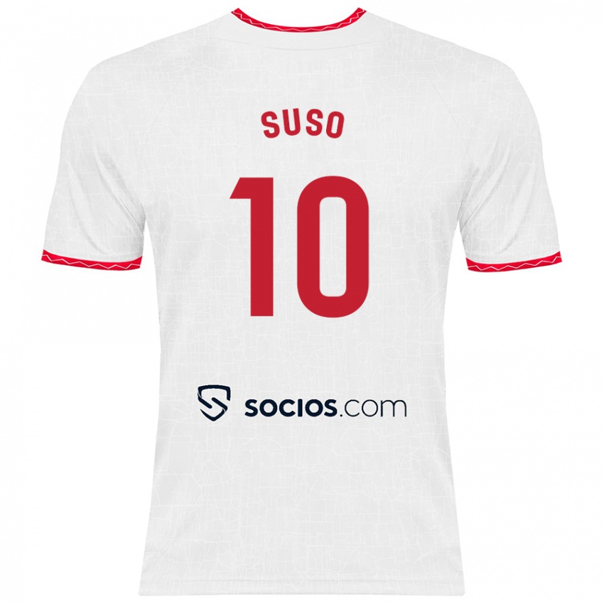 Gyermek Suso #10 Fehér Piros Hazai Jersey 2024/25 Mez Póló Ing