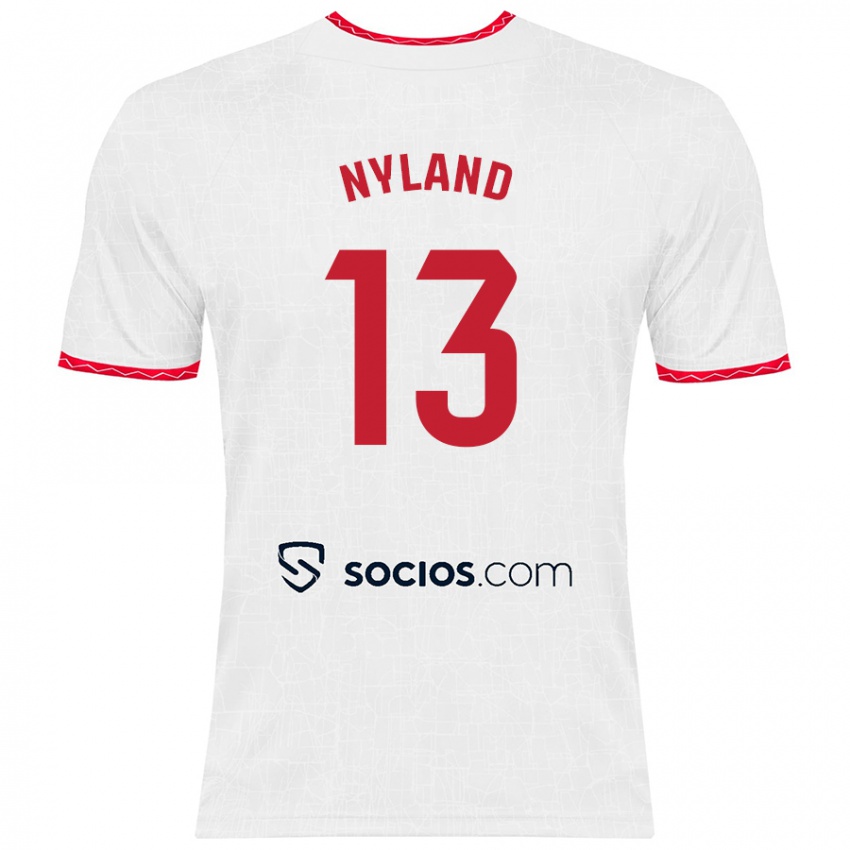 Gyermek Ørjan Nyland #13 Fehér Piros Hazai Jersey 2024/25 Mez Póló Ing