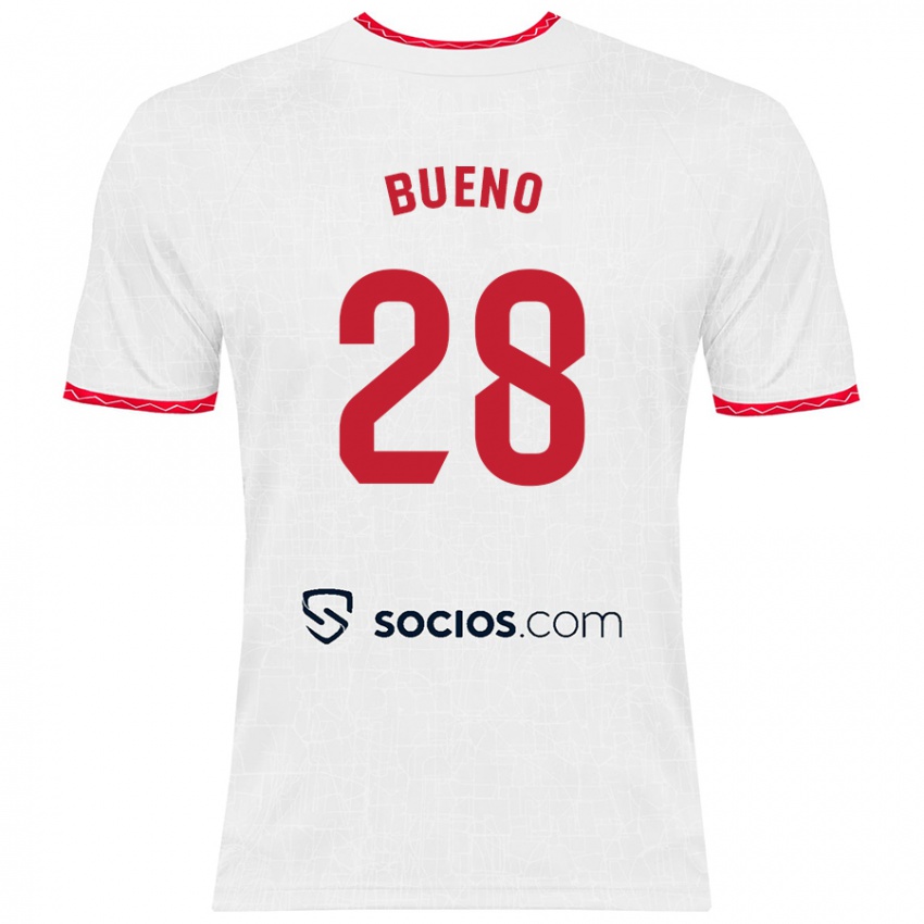 Gyermek Manu Bueno #28 Fehér Piros Hazai Jersey 2024/25 Mez Póló Ing