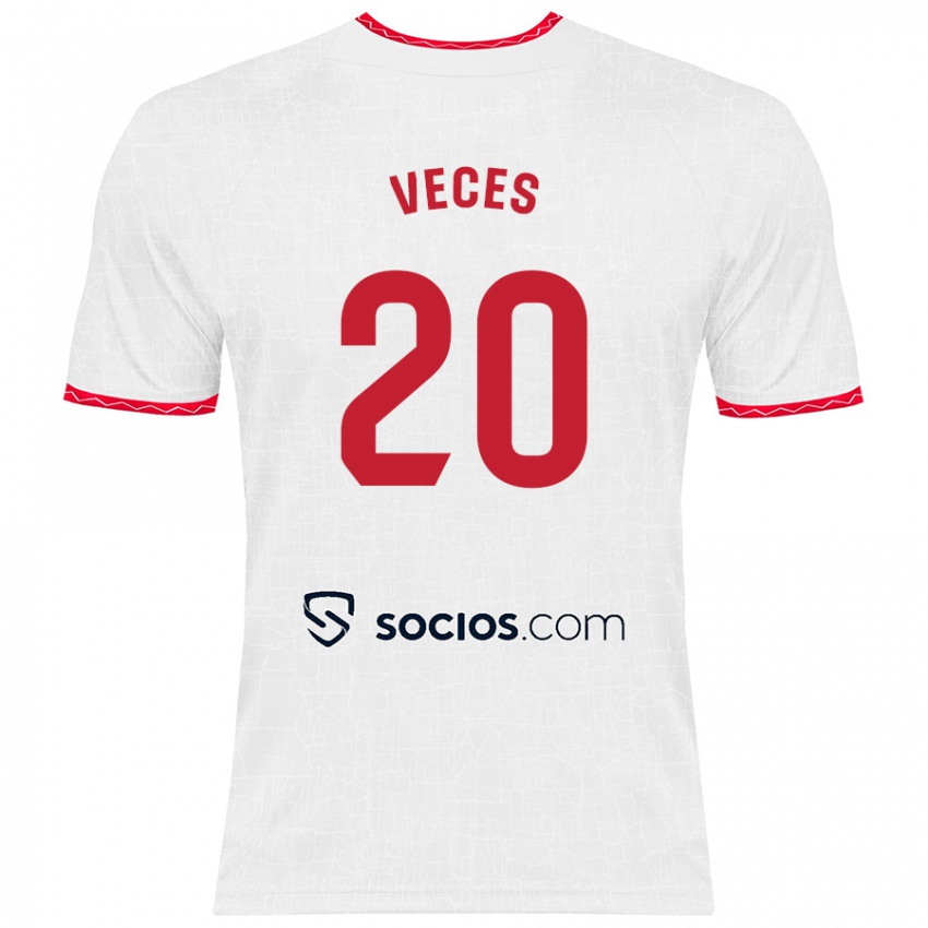 Gyermek Sergio Veces #20 Fehér Piros Hazai Jersey 2024/25 Mez Póló Ing