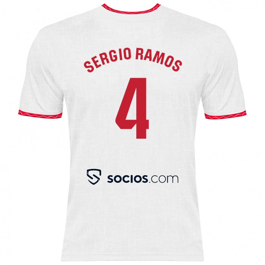 Gyermek Sergio Ramos #4 Fehér Piros Hazai Jersey 2024/25 Mez Póló Ing