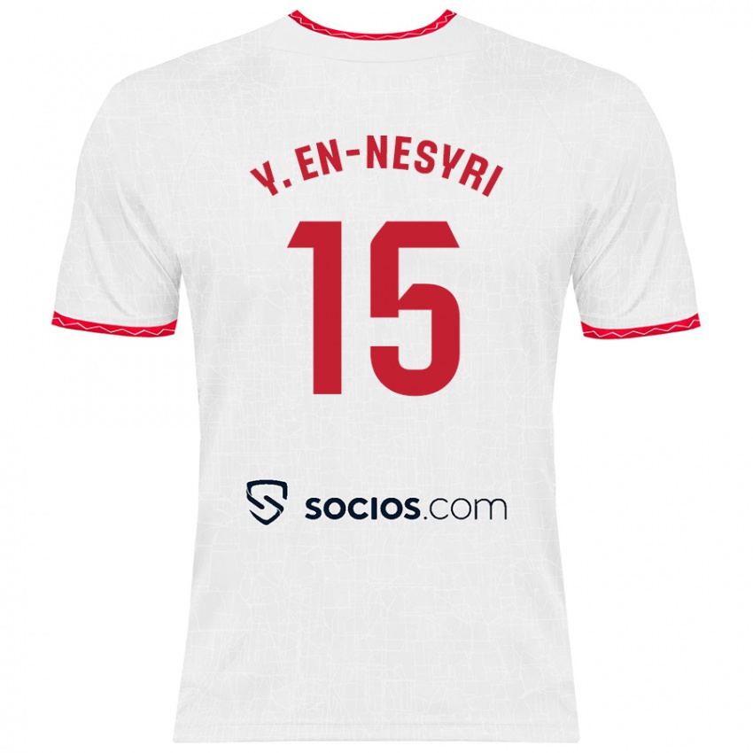 Gyermek Youssef En-Nesyri #15 Fehér Piros Hazai Jersey 2024/25 Mez Póló Ing