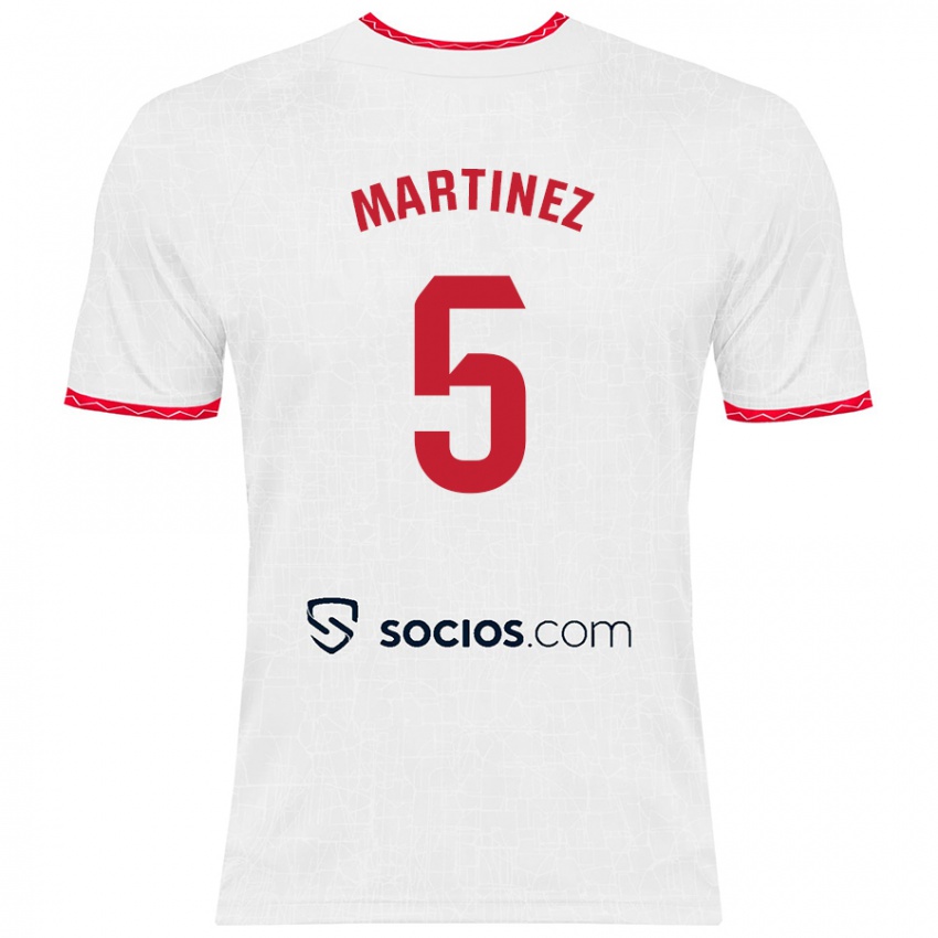 Gyermek Sergio Martínez #5 Fehér Piros Hazai Jersey 2024/25 Mez Póló Ing