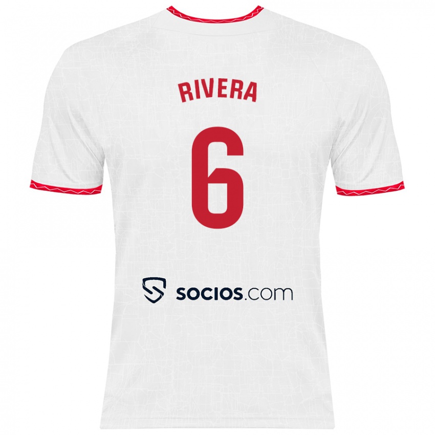 Gyermek Pablo Rivera #6 Fehér Piros Hazai Jersey 2024/25 Mez Póló Ing