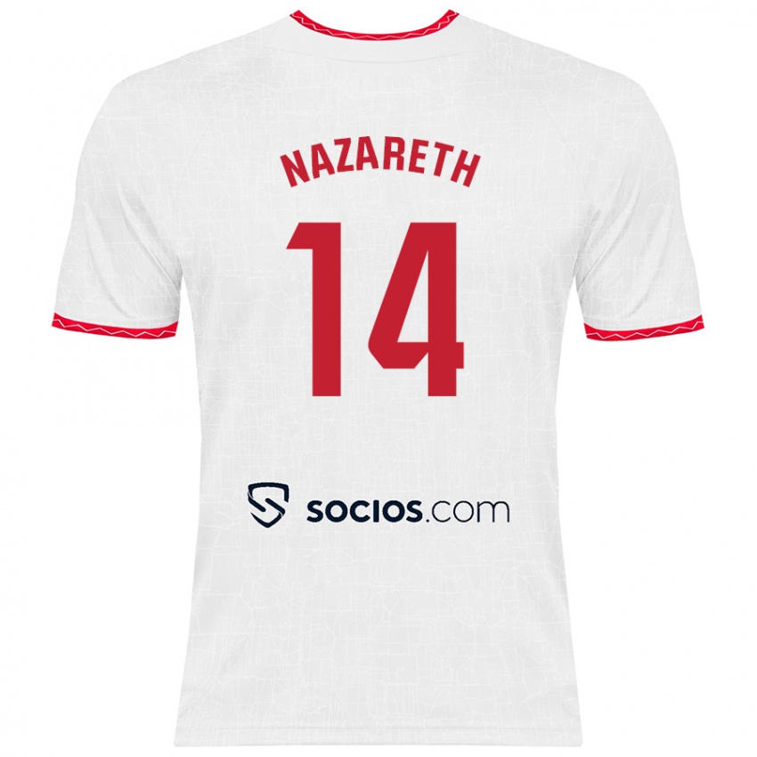 Gyermek Nazaret Martín #14 Fehér Piros Hazai Jersey 2024/25 Mez Póló Ing