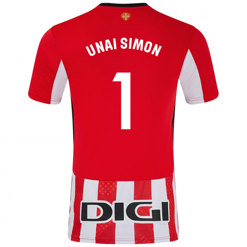 Gyermek Unai Simón #1 Piros Fehér Hazai Jersey 2024/25 Mez Póló Ing