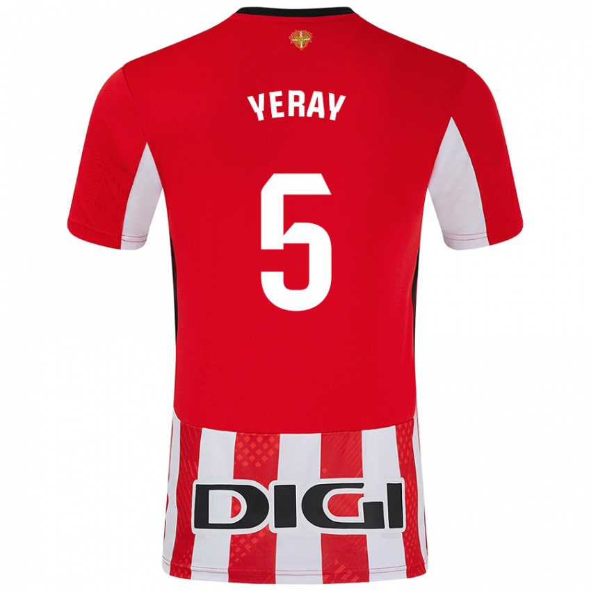 Gyermek Yeray Álvarez #5 Piros Fehér Hazai Jersey 2024/25 Mez Póló Ing