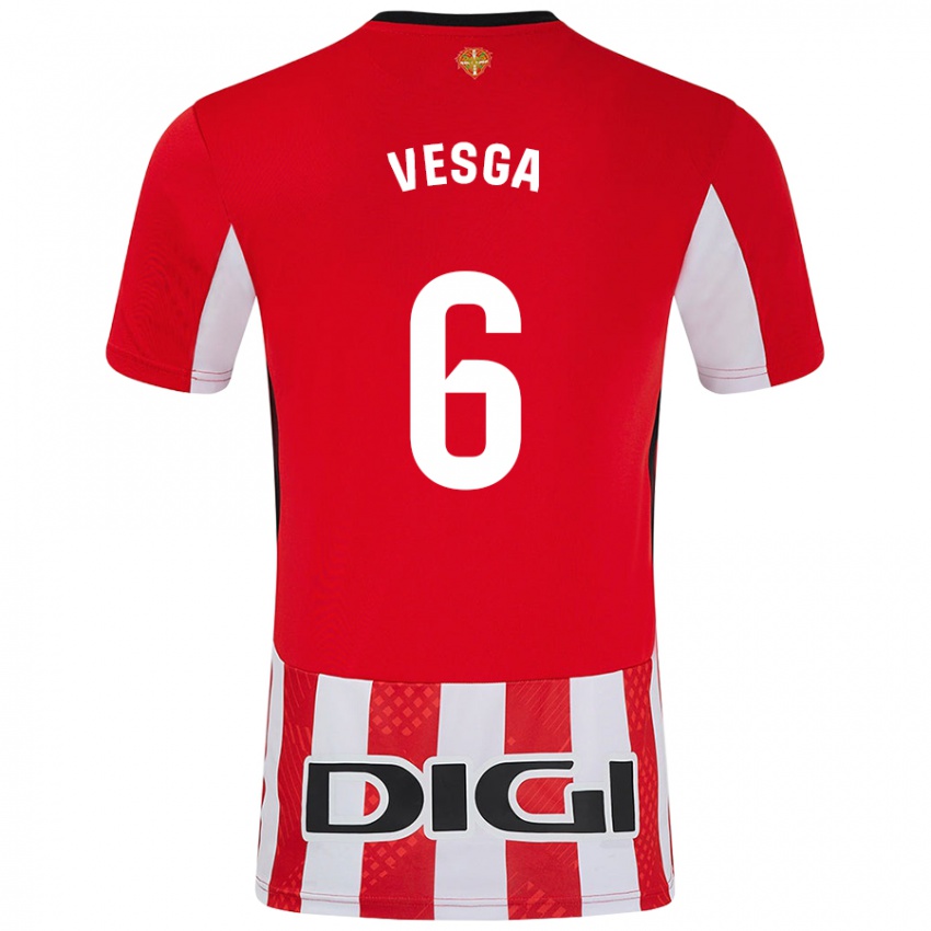 Gyermek Mikel Vesga #6 Piros Fehér Hazai Jersey 2024/25 Mez Póló Ing