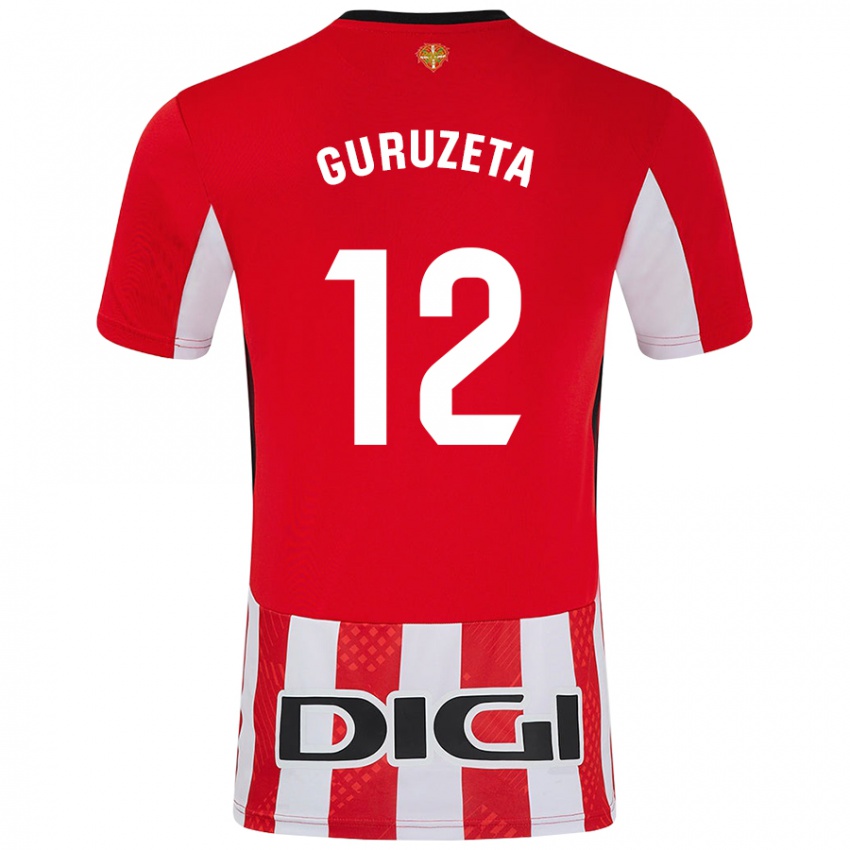 Gyermek Gorka Guruzeta #12 Piros Fehér Hazai Jersey 2024/25 Mez Póló Ing