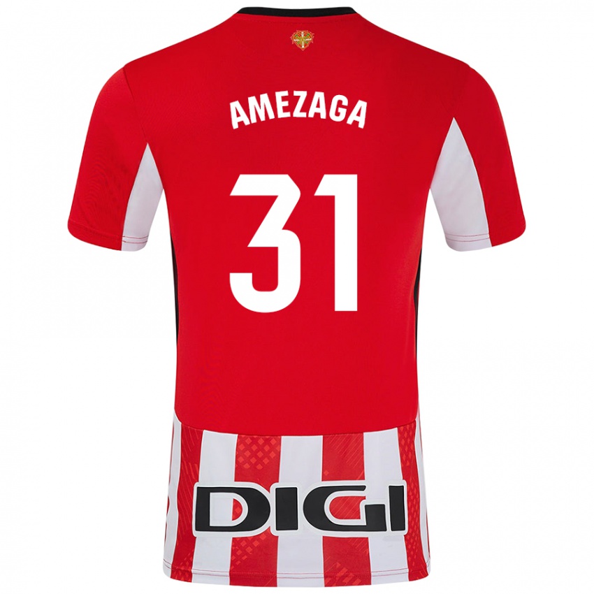 Gyermek Jone Amezaga #31 Piros Fehér Hazai Jersey 2024/25 Mez Póló Ing