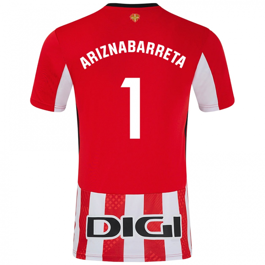 Gyermek Oier Ariznabarreta #1 Piros Fehér Hazai Jersey 2024/25 Mez Póló Ing