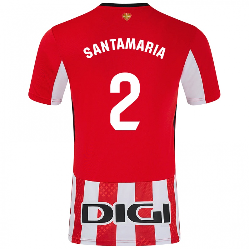 Gyermek Unai Santamaría #2 Piros Fehér Hazai Jersey 2024/25 Mez Póló Ing