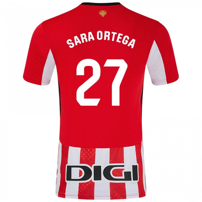 Gyermek Sara Ortega Ruiz #27 Piros Fehér Hazai Jersey 2024/25 Mez Póló Ing