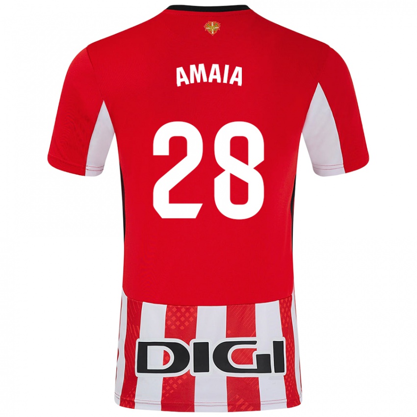 Gyermek Amaia Martinez De La Peña #28 Piros Fehér Hazai Jersey 2024/25 Mez Póló Ing