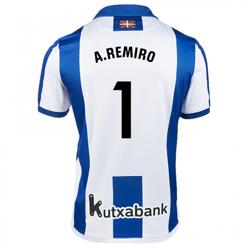 Gyermek Álex Remiro #1 Fehér Kék Hazai Jersey 2024/25 Mez Póló Ing