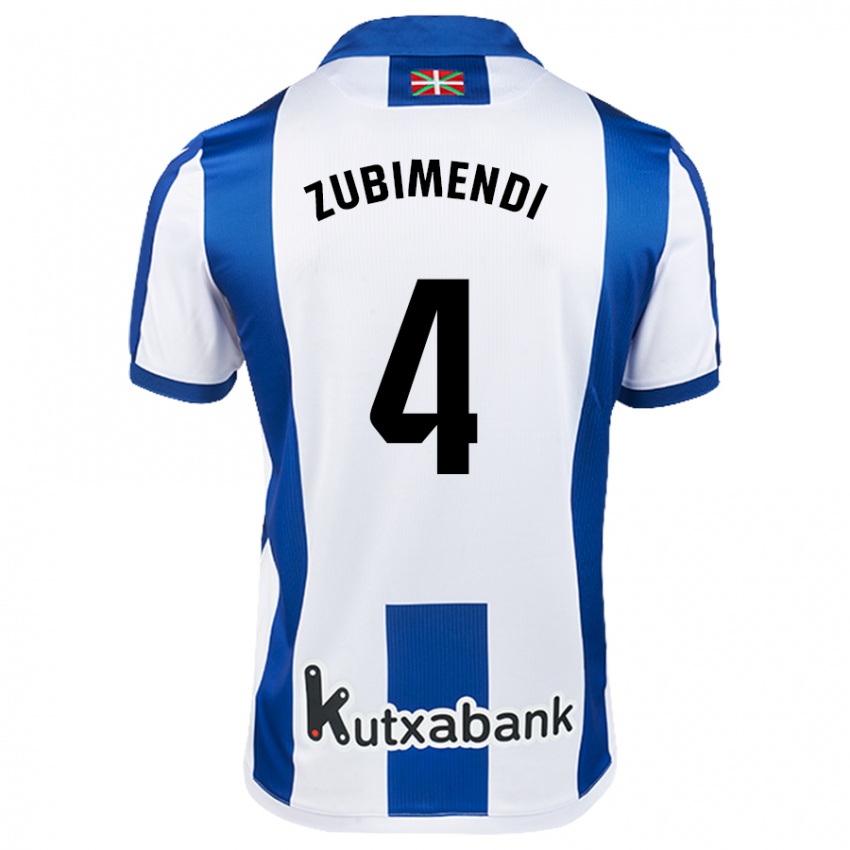 Gyermek Martín Zubimendi #4 Fehér Kék Hazai Jersey 2024/25 Mez Póló Ing