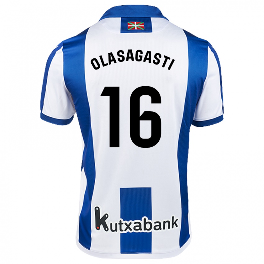 Gyermek Jon Ander Olasagasti #16 Fehér Kék Hazai Jersey 2024/25 Mez Póló Ing