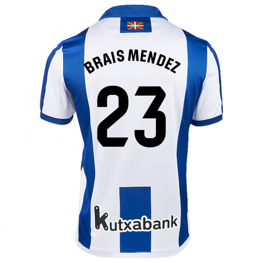 Gyermek Brais Méndez #23 Fehér Kék Hazai Jersey 2024/25 Mez Póló Ing