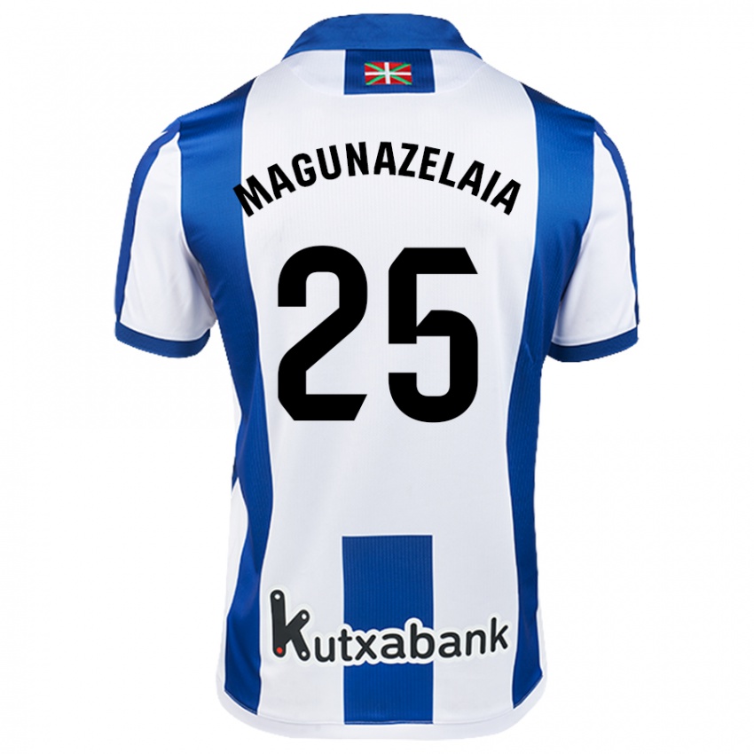 Gyermek Jon Magunazelaia #25 Fehér Kék Hazai Jersey 2024/25 Mez Póló Ing