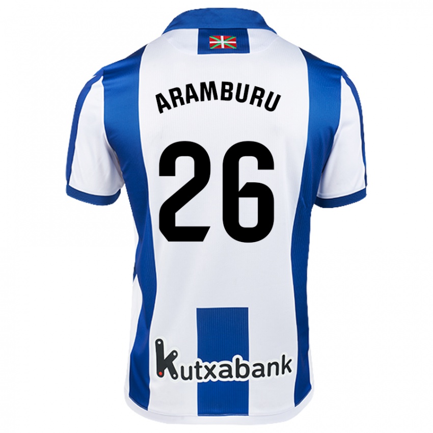 Gyermek Jon Aramburu #26 Fehér Kék Hazai Jersey 2024/25 Mez Póló Ing