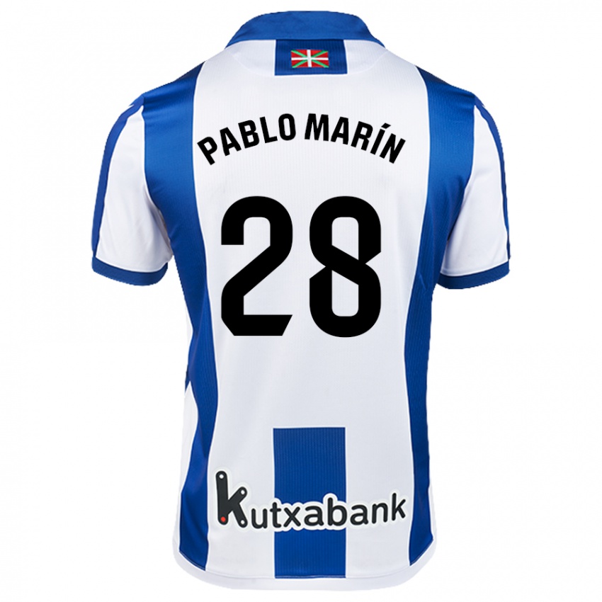 Gyermek Pablo Marín #28 Fehér Kék Hazai Jersey 2024/25 Mez Póló Ing