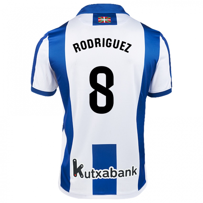 Gyermek Mikel Rodriguez #8 Fehér Kék Hazai Jersey 2024/25 Mez Póló Ing