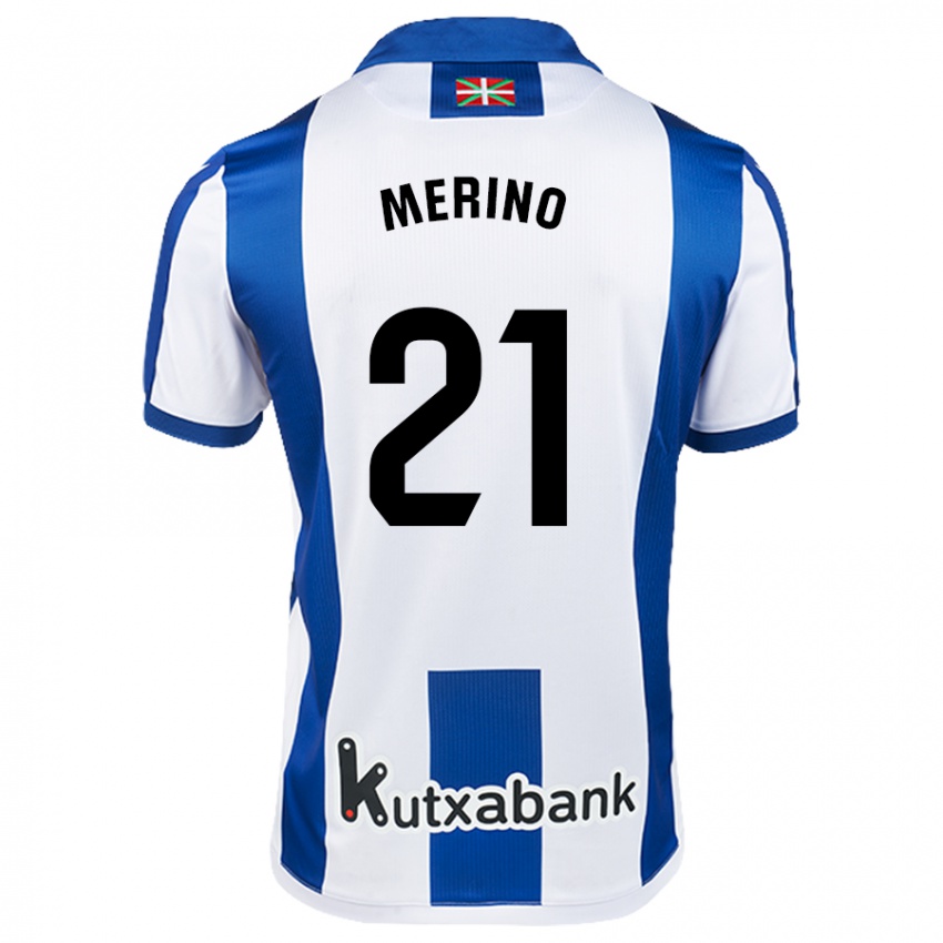 Gyermek Jon Merino #21 Fehér Kék Hazai Jersey 2024/25 Mez Póló Ing