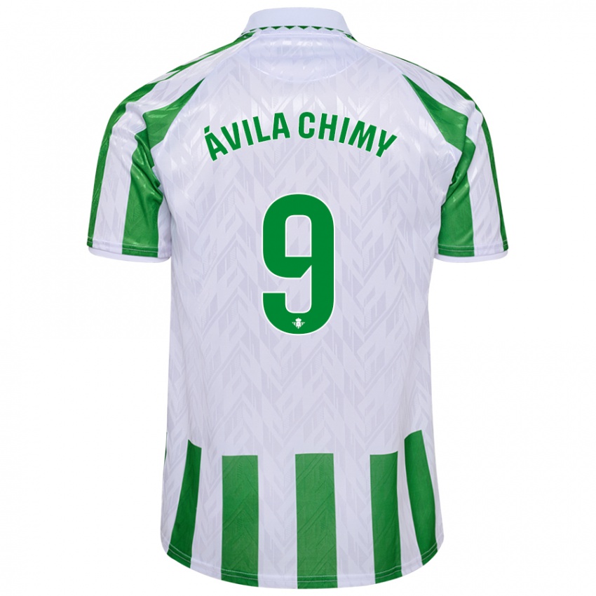 Gyermek Chimy Ávila #9 Zöld Fehér Csíkok Hazai Jersey 2024/25 Mez Póló Ing