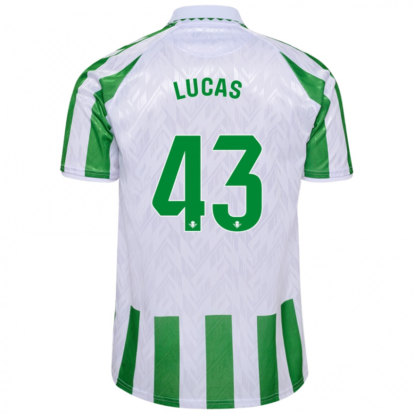 Gyermek Lucas Alcázar #43 Zöld Fehér Csíkok Hazai Jersey 2024/25 Mez Póló Ing