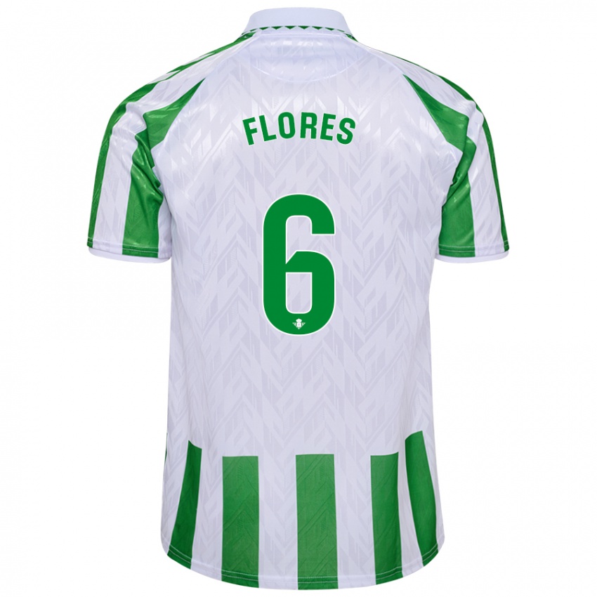 Gyermek Mateo Flores #6 Zöld Fehér Csíkok Hazai Jersey 2024/25 Mez Póló Ing