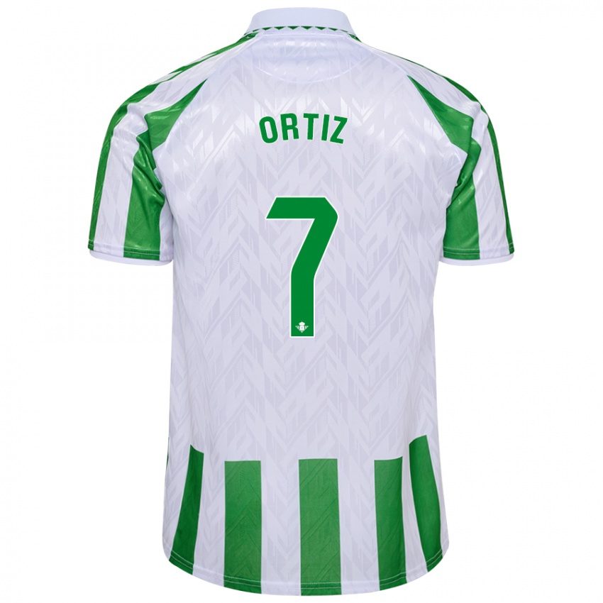 Gyermek Ángel Ortiz #7 Zöld Fehér Csíkok Hazai Jersey 2024/25 Mez Póló Ing