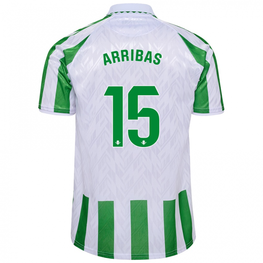 Gyermek Sergio Arribas #15 Zöld Fehér Csíkok Hazai Jersey 2024/25 Mez Póló Ing