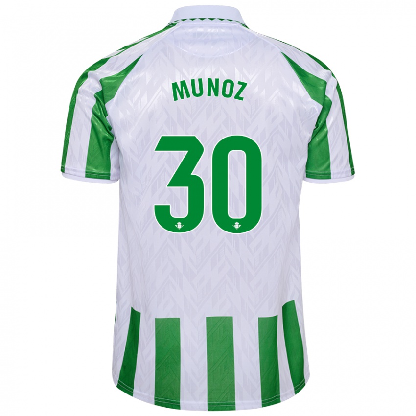 Gyermek Blanca Muñoz #30 Zöld Fehér Csíkok Hazai Jersey 2024/25 Mez Póló Ing