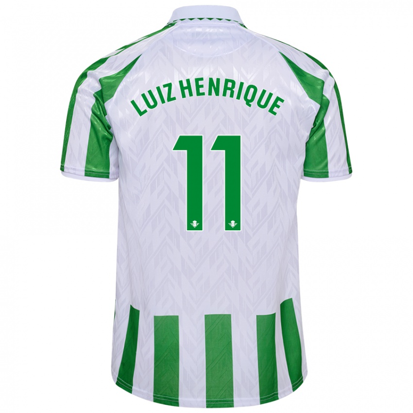 Gyermek Luiz Henrique #11 Zöld Fehér Csíkok Hazai Jersey 2024/25 Mez Póló Ing