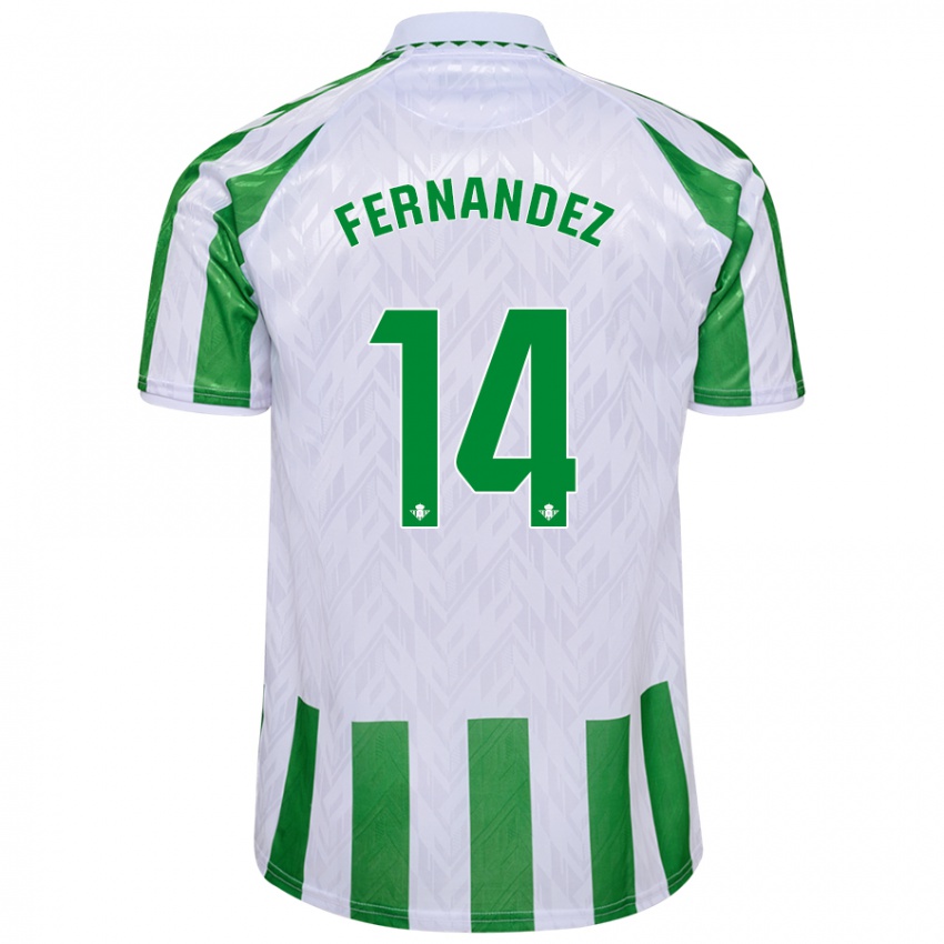 Gyermek Quique Fernández #14 Zöld Fehér Csíkok Hazai Jersey 2024/25 Mez Póló Ing