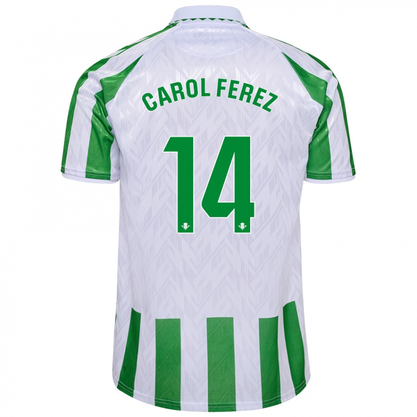 Gyermek Carolina Férez Méndez #14 Zöld Fehér Csíkok Hazai Jersey 2024/25 Mez Póló Ing