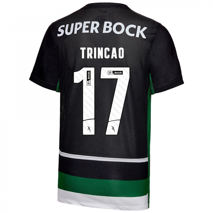 Gyermek Trincão #17 Fekete Fehér Zöld Hazai Jersey 2024/25 Mez Póló Ing