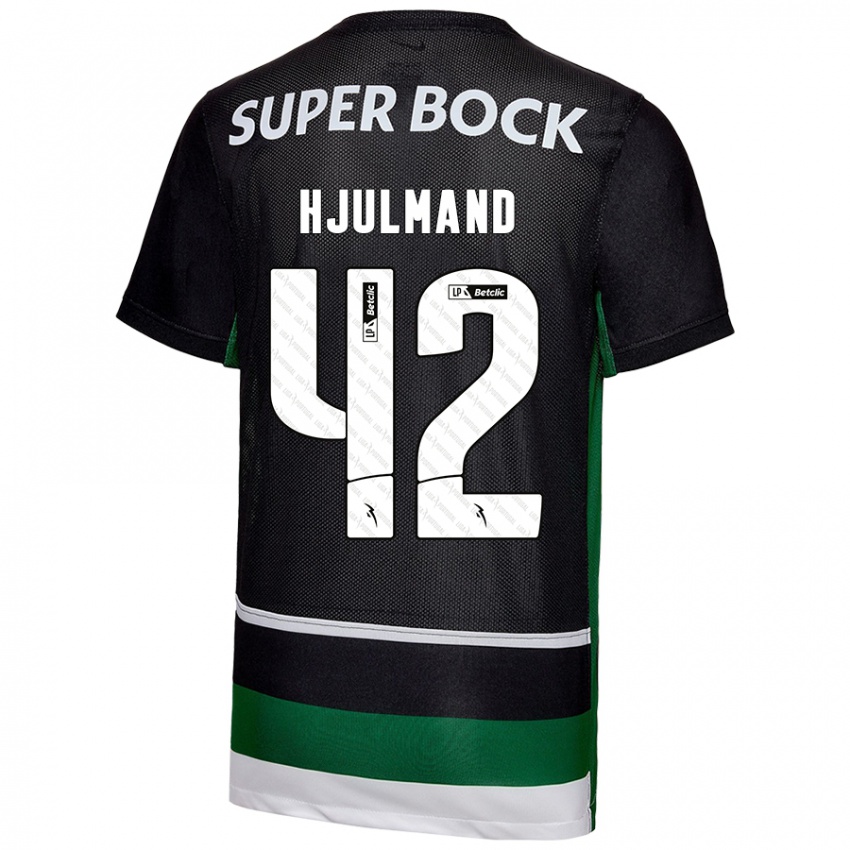 Gyermek Morten Hjulmand #42 Fekete Fehér Zöld Hazai Jersey 2024/25 Mez Póló Ing