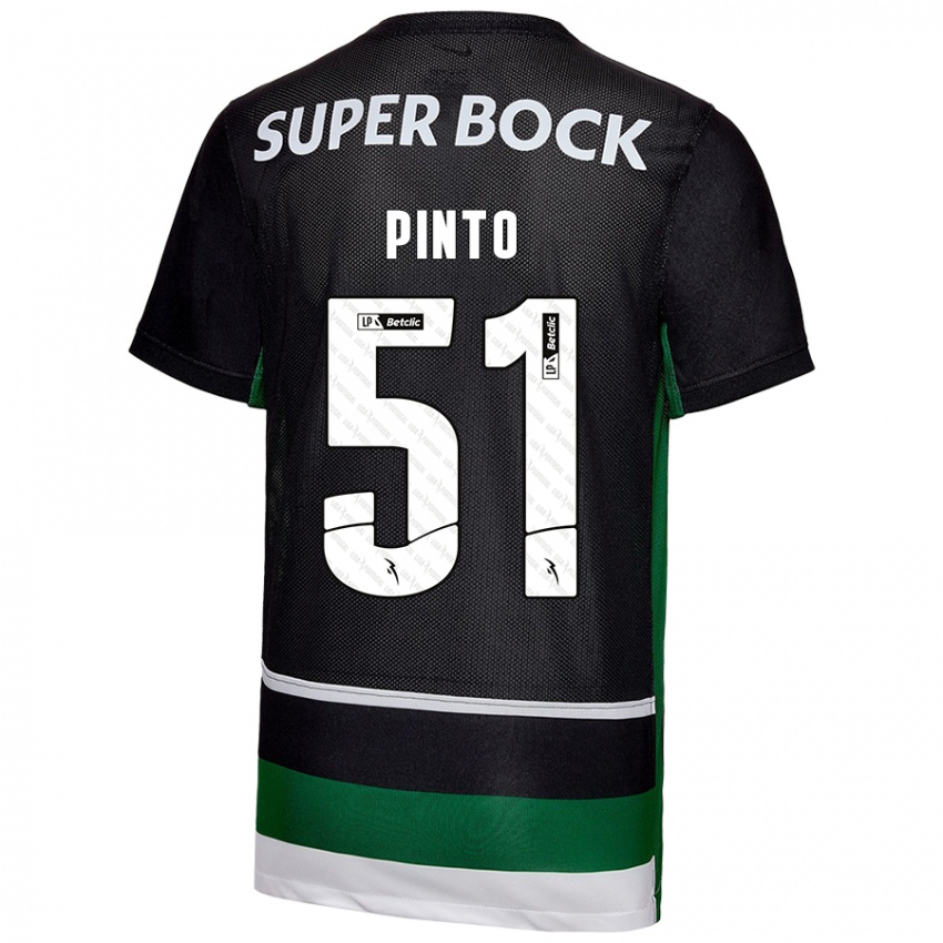 Gyermek Diogo Pinto #51 Fekete Fehér Zöld Hazai Jersey 2024/25 Mez Póló Ing