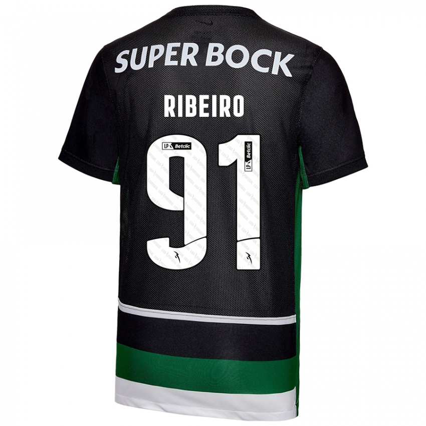 Gyermek Rodrigo Ribeiro #91 Fekete Fehér Zöld Hazai Jersey 2024/25 Mez Póló Ing