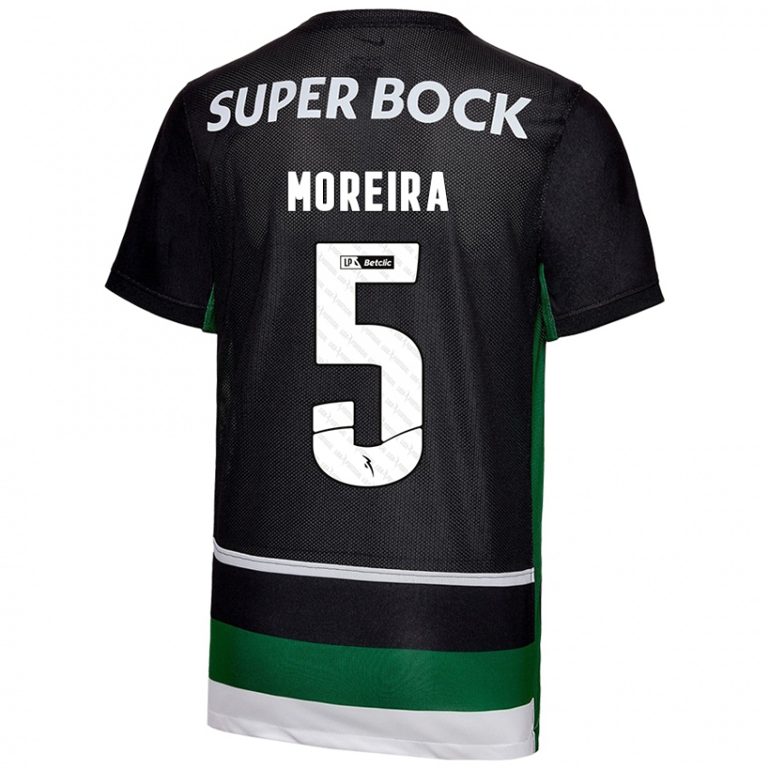 Gyermek David Moreira #5 Fekete Fehér Zöld Hazai Jersey 2024/25 Mez Póló Ing