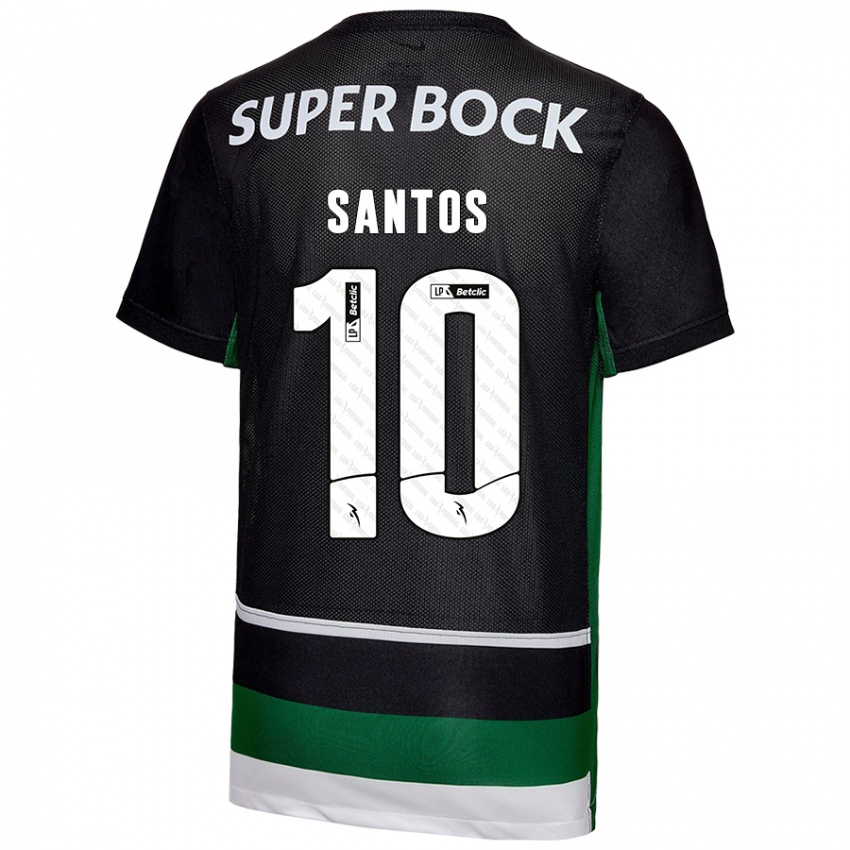 Gyermek Guilherme Santos #10 Fekete Fehér Zöld Hazai Jersey 2024/25 Mez Póló Ing